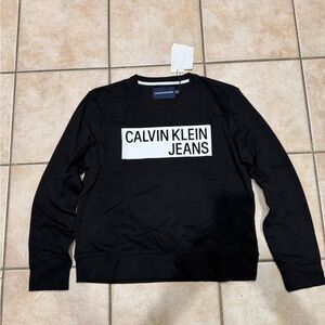 Calvin Klein Jeans Black Sweatshirt with White Logo women size L/G new